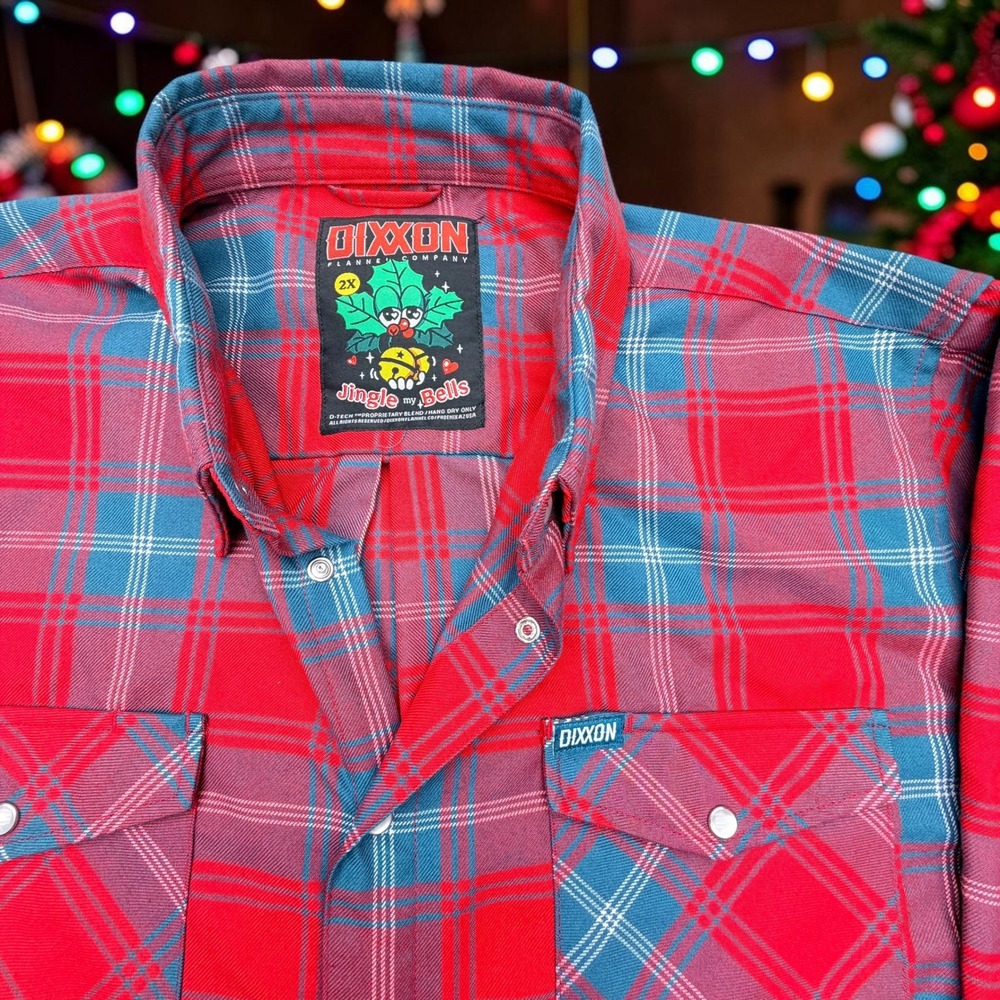 Dixxon Flannel Jingle My Bells Christmas Plaid Shirt Mens 2X Red Blue D-Tech
